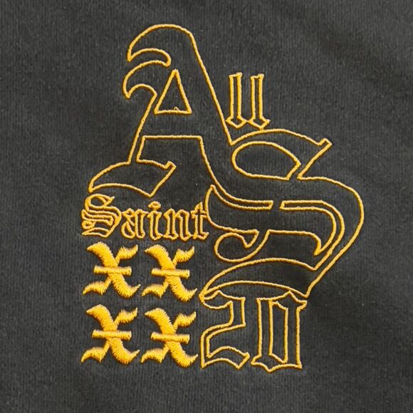 AllSaints Gold Embroidery 20 XXXX Black Heavy Duty Hoodie - Men's Large - Picture 2 of 6